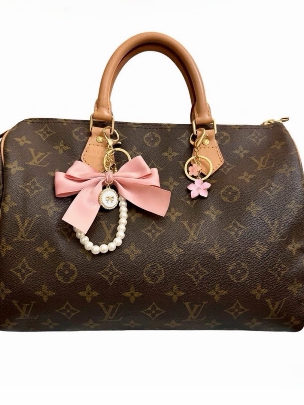 Louis Vuitton Speedy 30 Brown Monogram Satchel with Pink Bow Charm - Picture 4 of 11